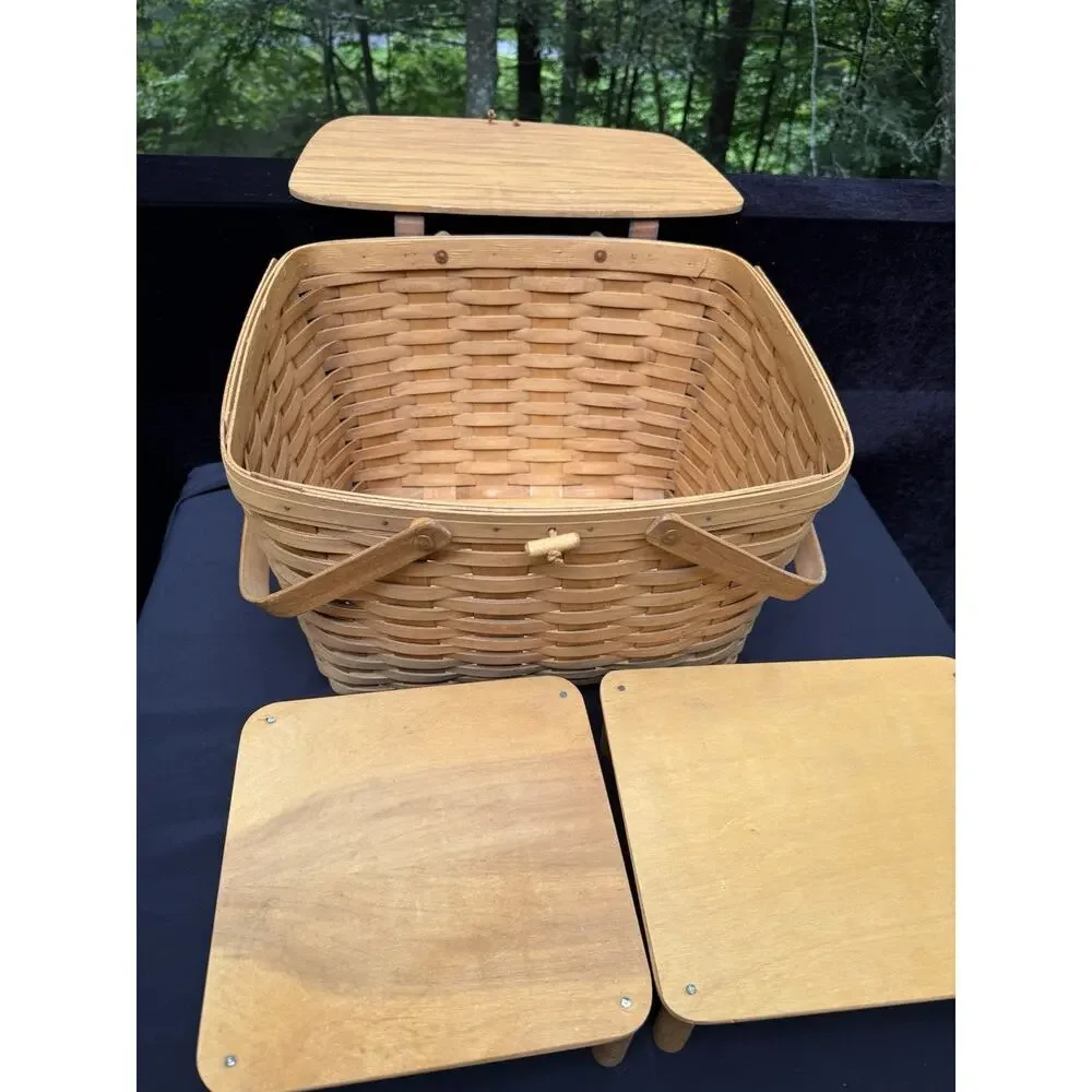 Longaberger 1997 Large Picnic Basket 10324 W/ 2 Risers Swing Handles